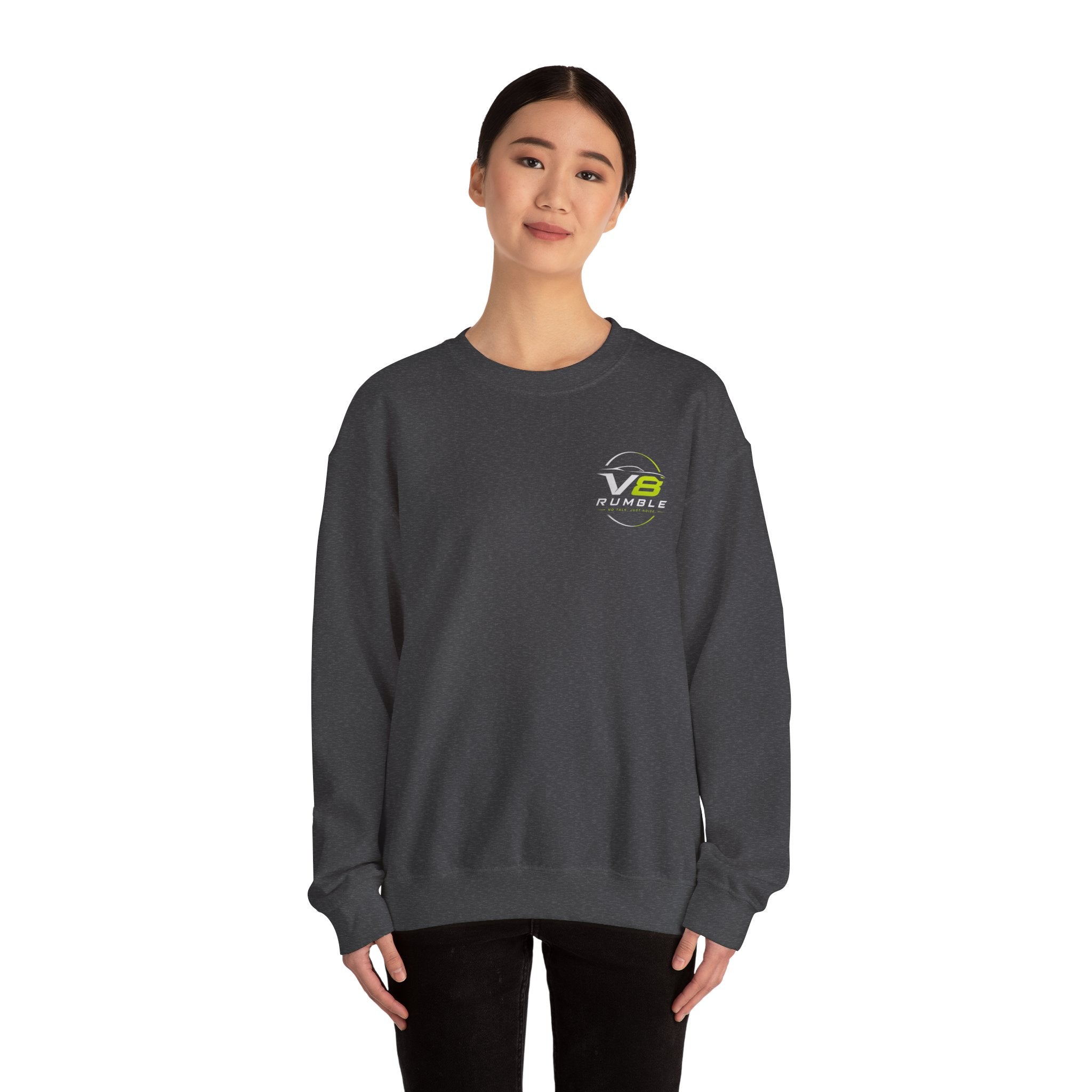 Crewneck Sweatshirt — "No Talk. Just Noise." Graphic Pullover (V8 Rumble Racing Style)