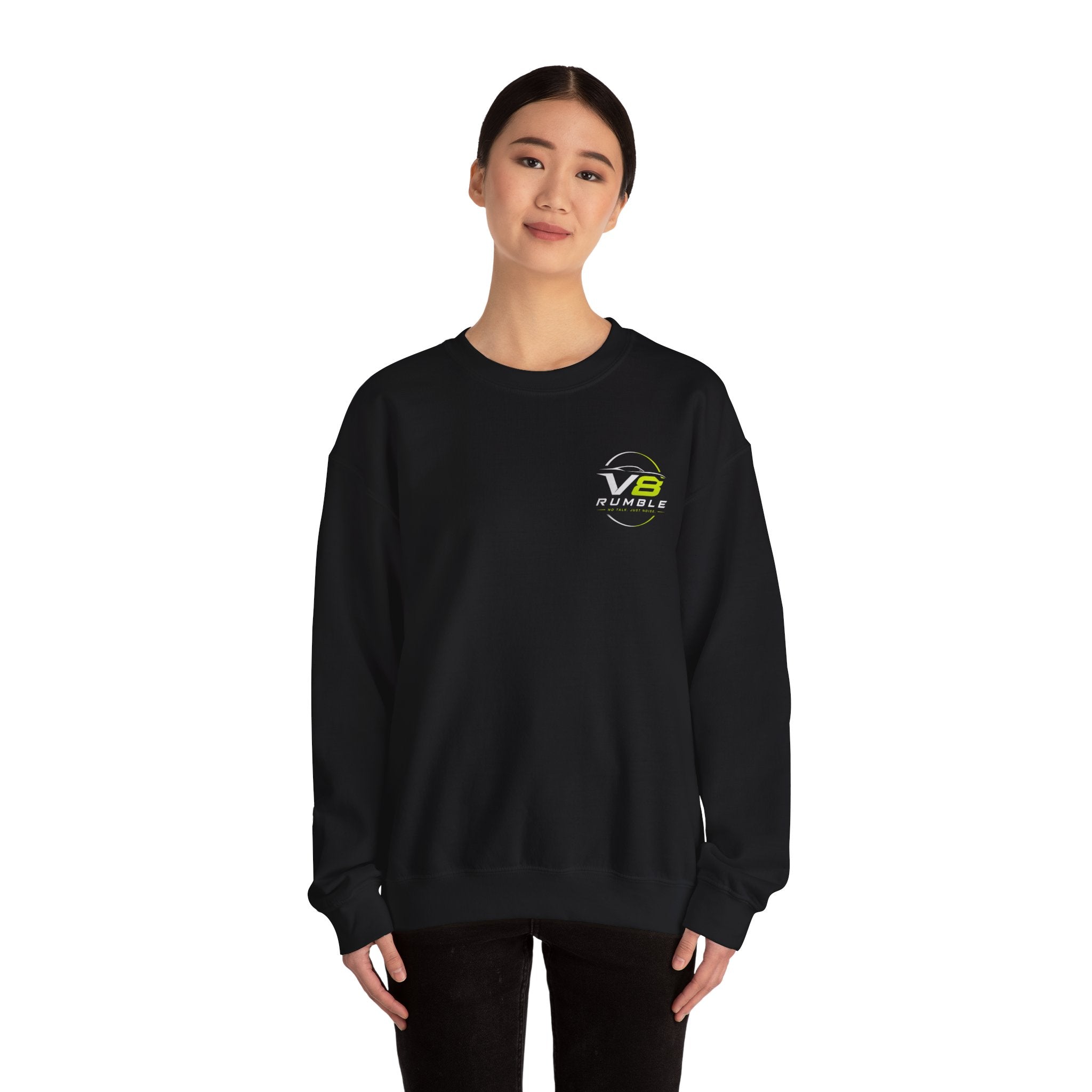 Crewneck Sweatshirt — "No Talk. Just Noise." Graphic Pullover (V8 Rumble Racing Style)