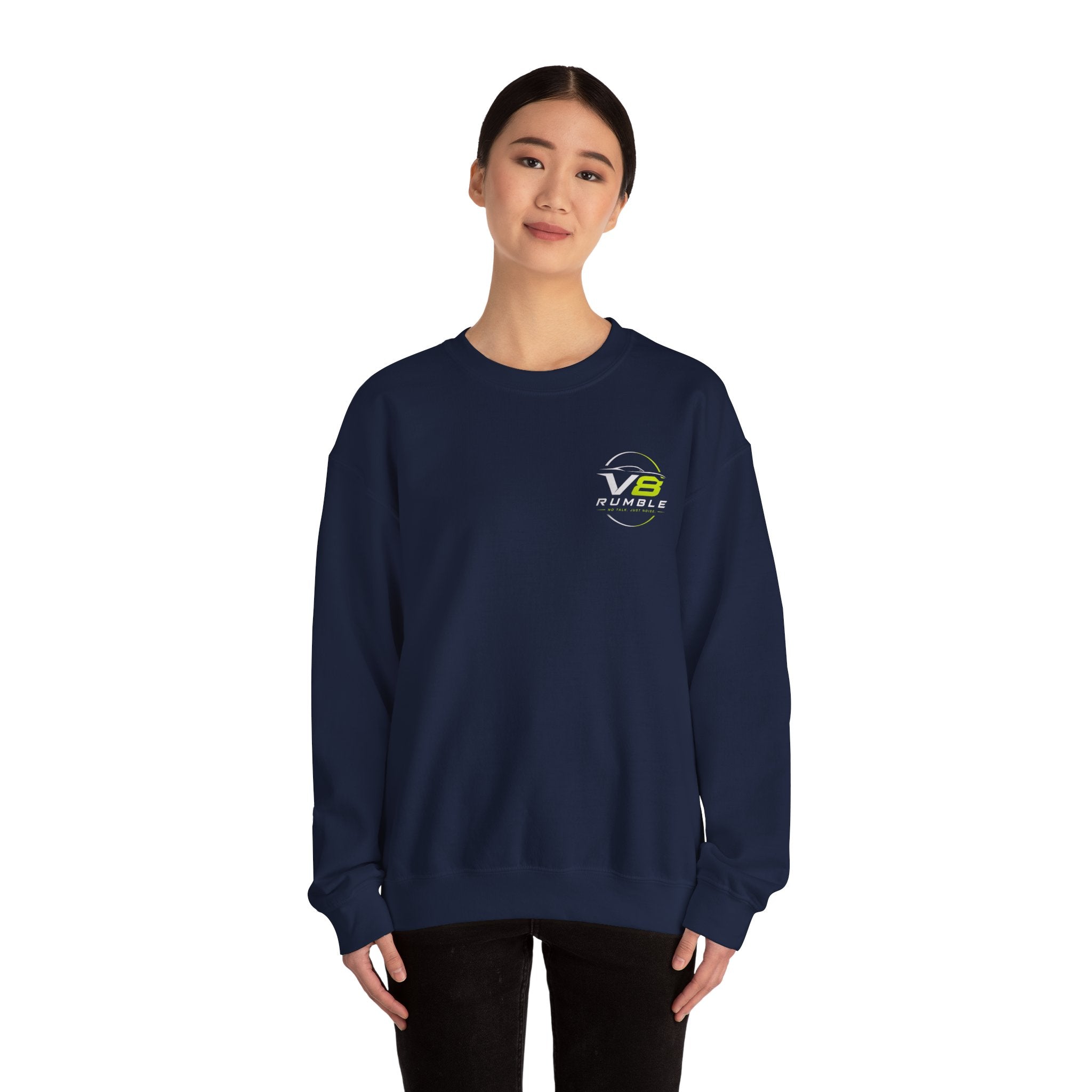 Crewneck Sweatshirt — "No Talk. Just Noise." Graphic Pullover (V8 Rumble Racing Style)