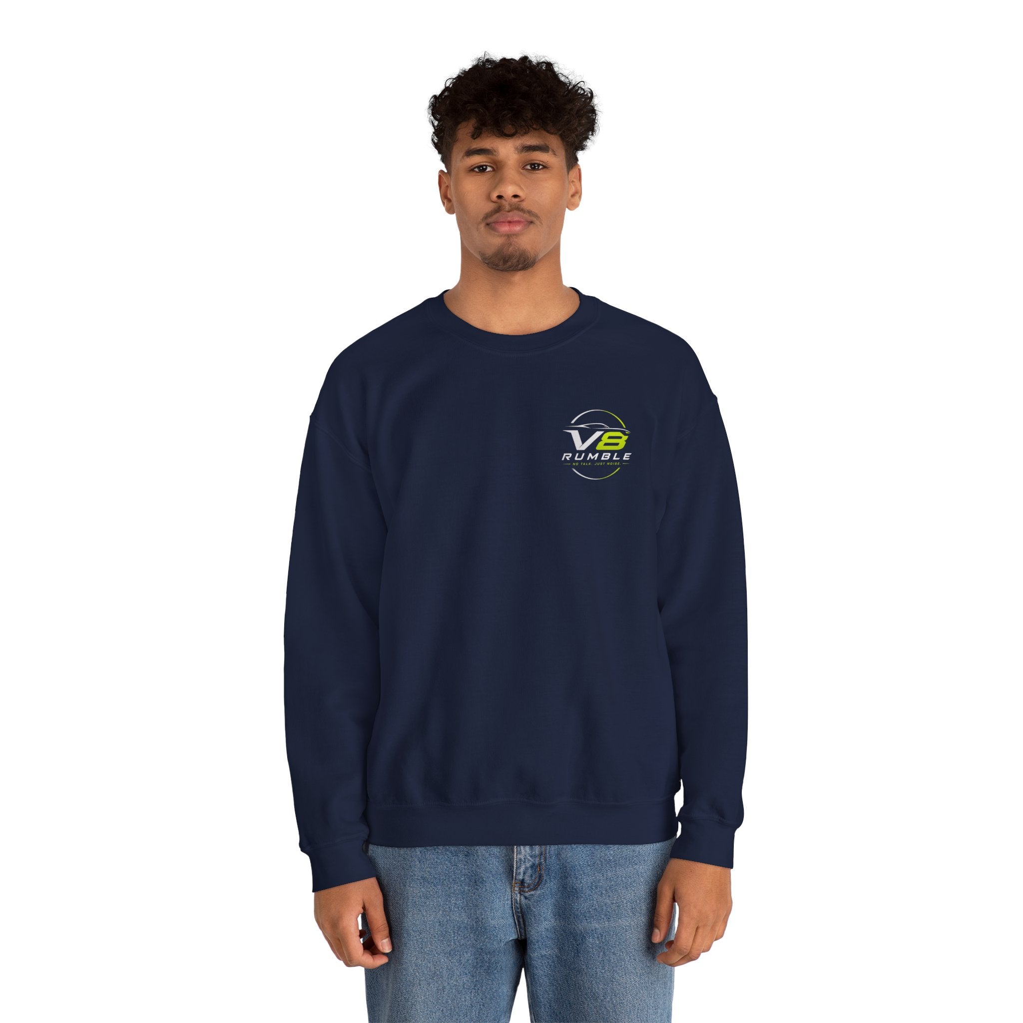 Crewneck Sweatshirt — "No Talk. Just Noise." Graphic Pullover (V8 Rumble Racing Style)
