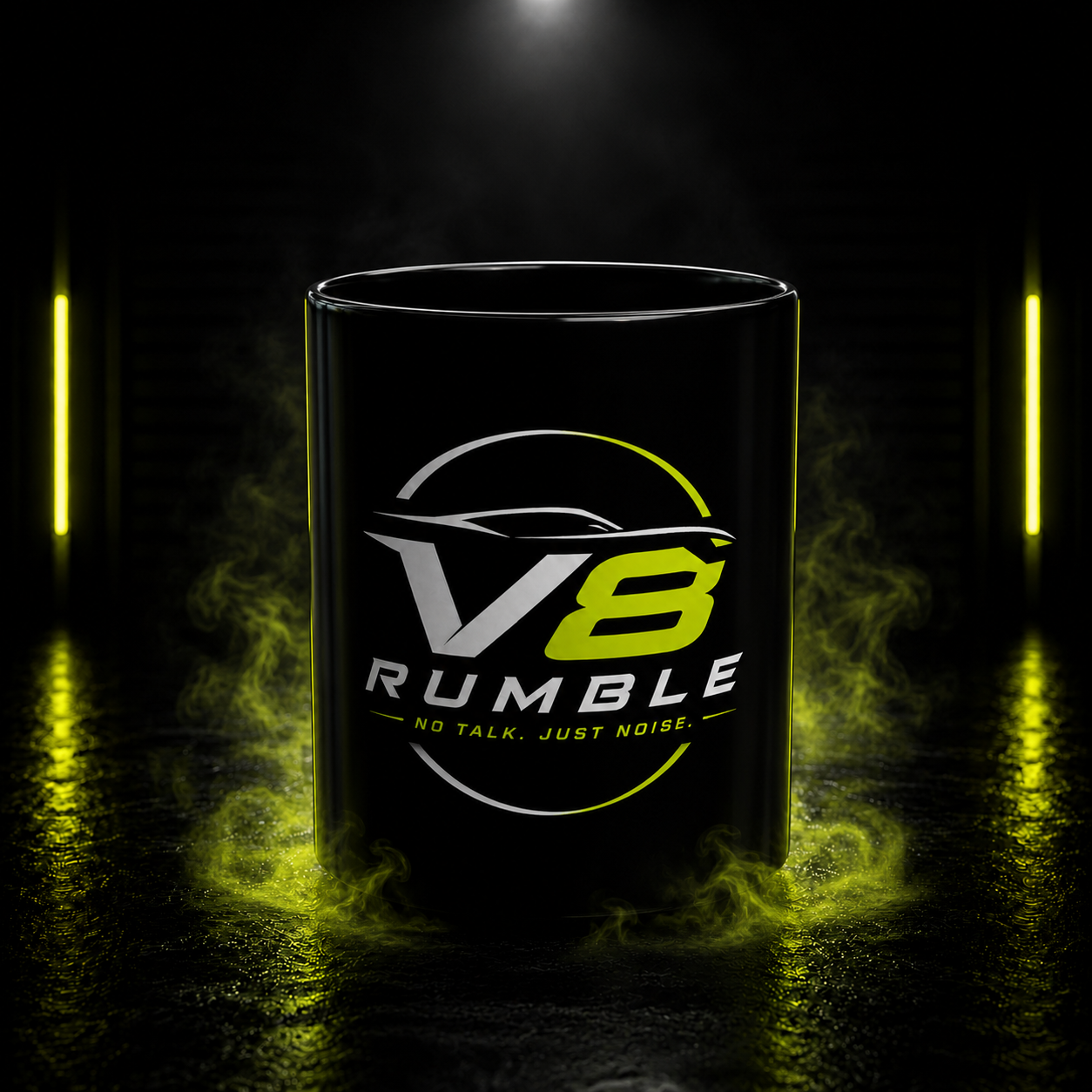 V8 Rumble Coffee Mug — "No Talk, Just Noise" Black Ceramic