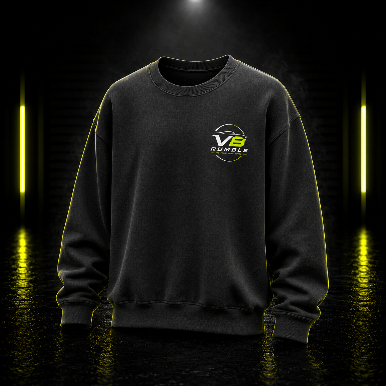 Crewneck Sweatshirt — "No Talk. Just Noise." Graphic Pullover (V8 Rumble Racing Style)
