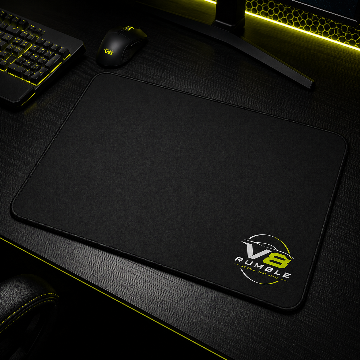 V8 Rumble Black Desk Mat — Racing Car Logo Mouse Pad